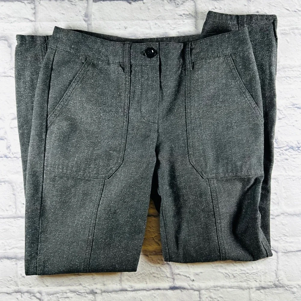 J Crew Womens Grey Herringbone Slim Ankle Pants Zip Hem Patch Pocket Size 2